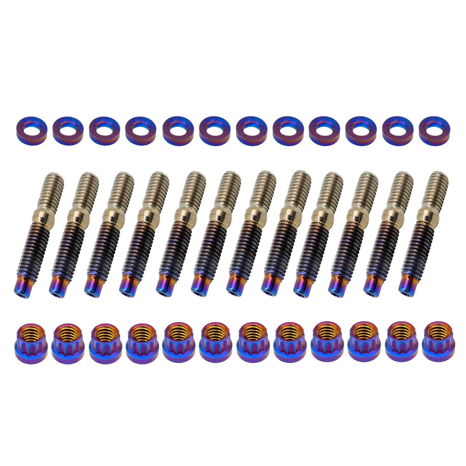 RISON-Titanium 6 Set Titan Auspuffkrümmer Stehbolzen Kit M8x1.25x65mm, GR5 Titan Ansaugung Auspuff Bolzen und Muttern Kit, Krümmerstehbolzen passend für Ford, Honda (Gebrannt Blau)