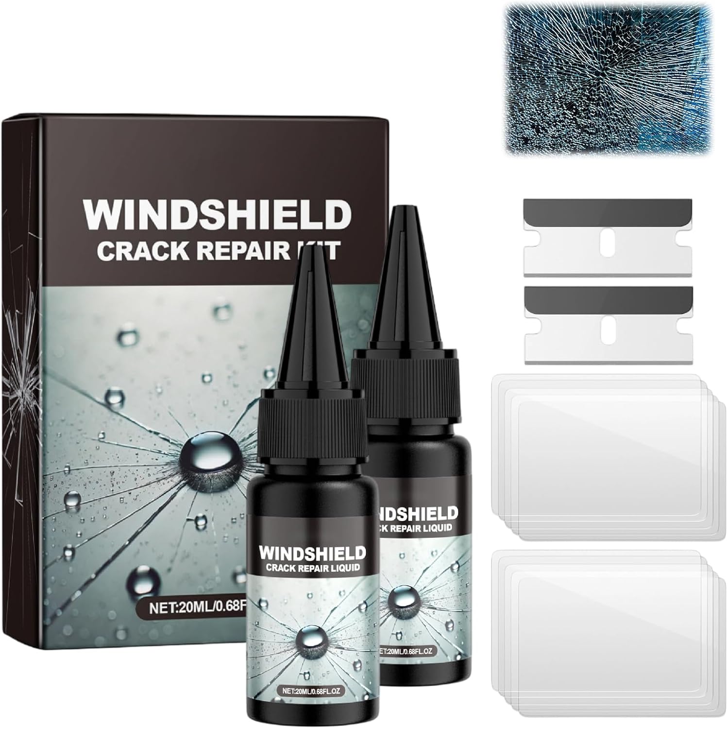 Neu 2026 Windschutzscheiben-Reparaturset 2 x 20ml Fl ssigkeit zur Reparatur von Rissen und Steinschl gen Glasreparatur-Kit f r Auto-Frontscheibe