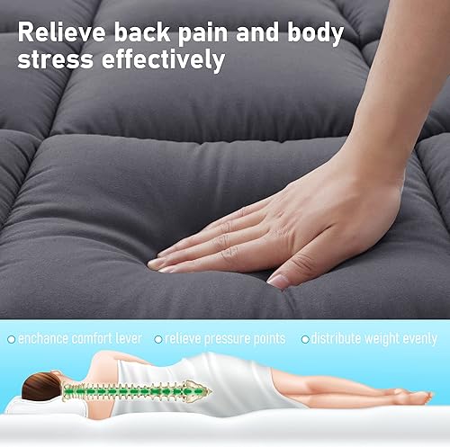 Miniatura 3 de BedLuxury Cubrecolchón de tamaño individual, extra grueso, refrescante, para dolor de espalda, transpirable, acolchado, parte superior de felpa