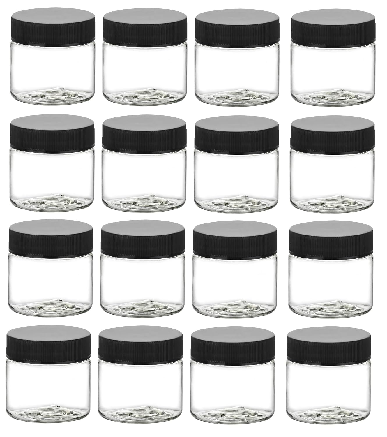 Nakpunar Clear Plastic Jars - Set of 6 (8 oz low profile, Black Shiny Lids)