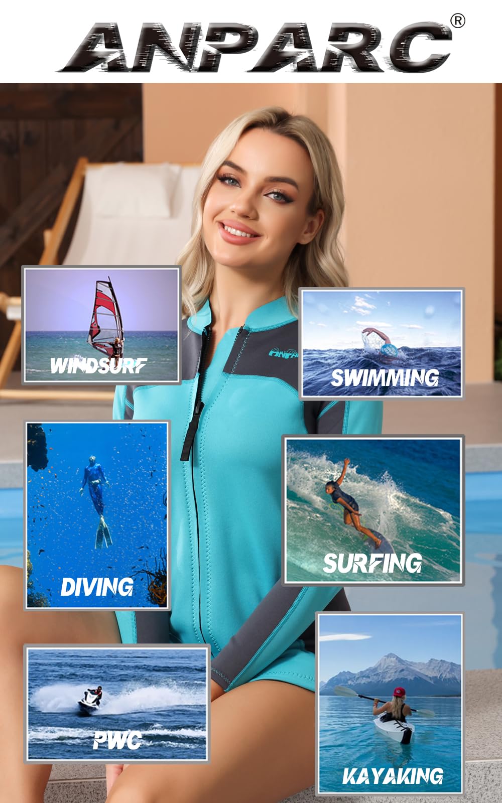 Damska neoprenowa kurtka do pływania, kombinezon do pływania w zimnej wodzie (Aqua, rozmiar L)