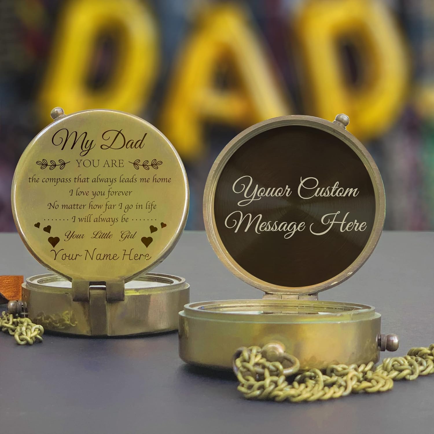 Personalized Vintage Inspirational Engraved Brass Compass with Name, Custom Fathers Day or Birthday Gift for Dad from Daughter Son