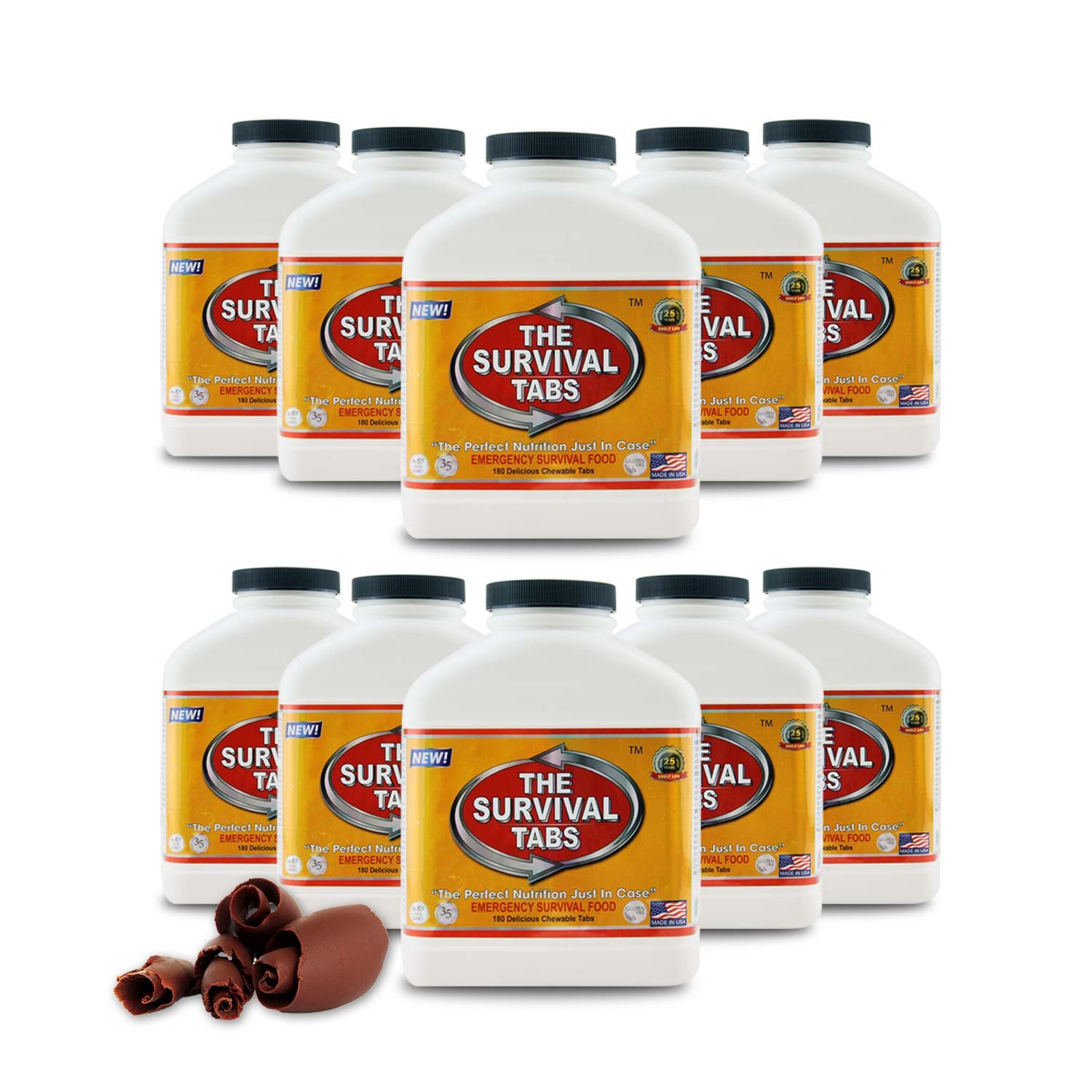 Survival Tabs 15 Days Food Supply Thuc Pham Sinh Ton x 10 Bottles Gluten Free and Non-GMO 25 Years Shelf Life - Chocolate Flavor
