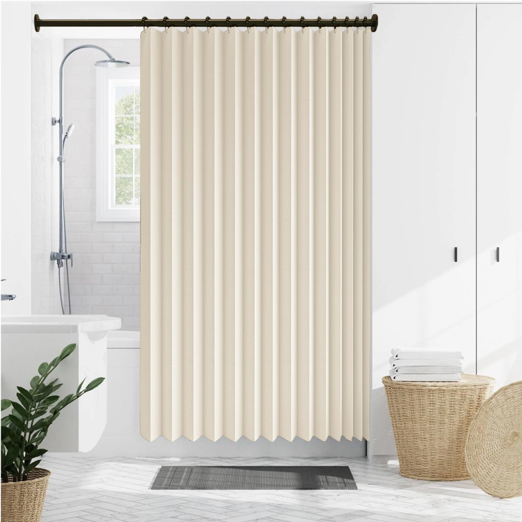 Rideau Accordéon Porte 230 x 220 cm Anti Froid et Chaleur, Séparateur de Pièce Pliable, Design Accordéon Rideaux Occultants pour Salon Chambre Maison et Cuisine, Beige