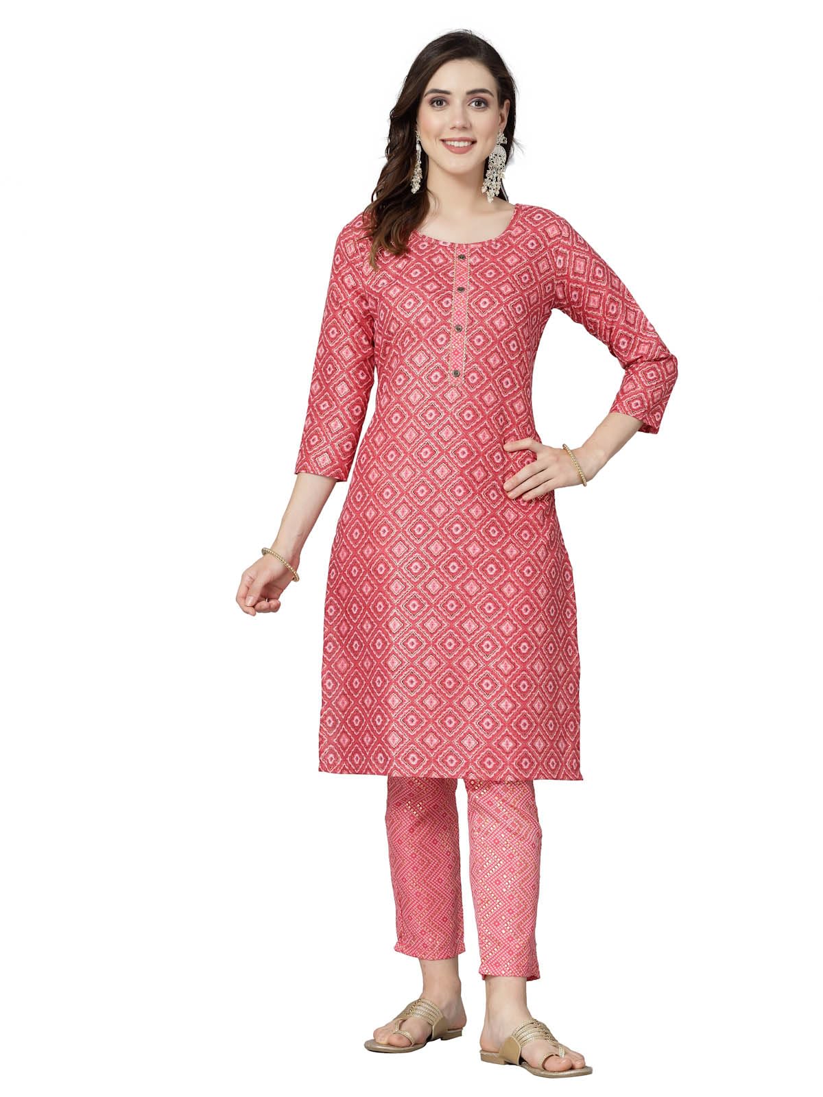 Stylum Women's Printed Cotton Blend Straight Kurta Pant Set (Kpminipink44_Pink, Xxl)