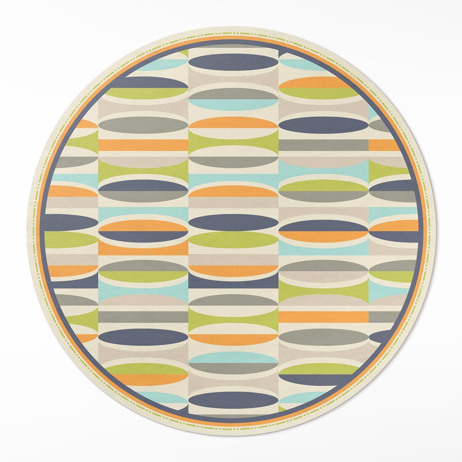 Tapis vinyle rond ø90 cm cuisine salon avec motifs ellipses abstraites
