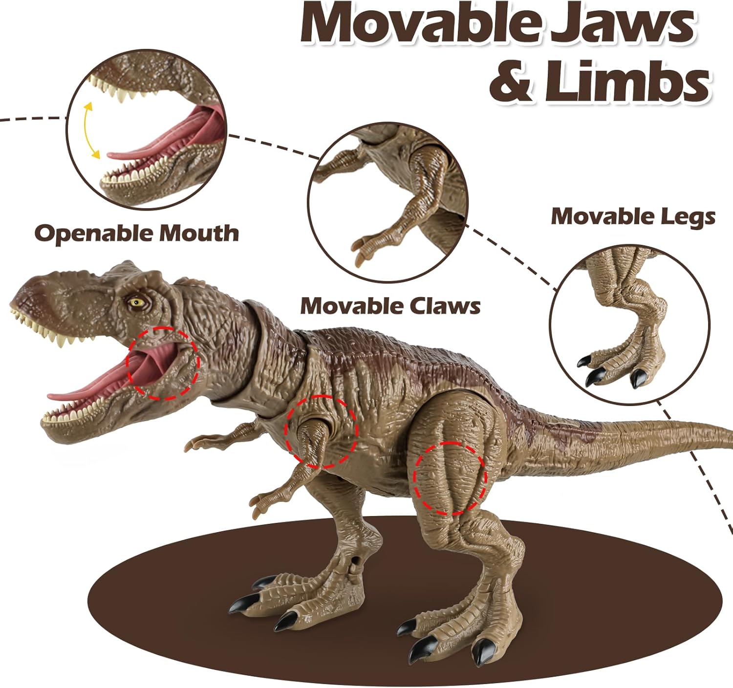 Tyrannosaurus Rex Action Figure Dinosaur Toy for Kids 3-5 & 6-8 with Continuous Spray and Vibration - Roaring & Light-Up Dino Toy with Movable Jaws and Limbs, Christmas, Birthday Gift for Kids (Brown)