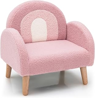 INFANS Toddler Sofa Chair - Rainbow Plush Armchair with Anti-Tipping Wooden Frame, Ergonomic Kids Couch for Playroom Ages 3-5