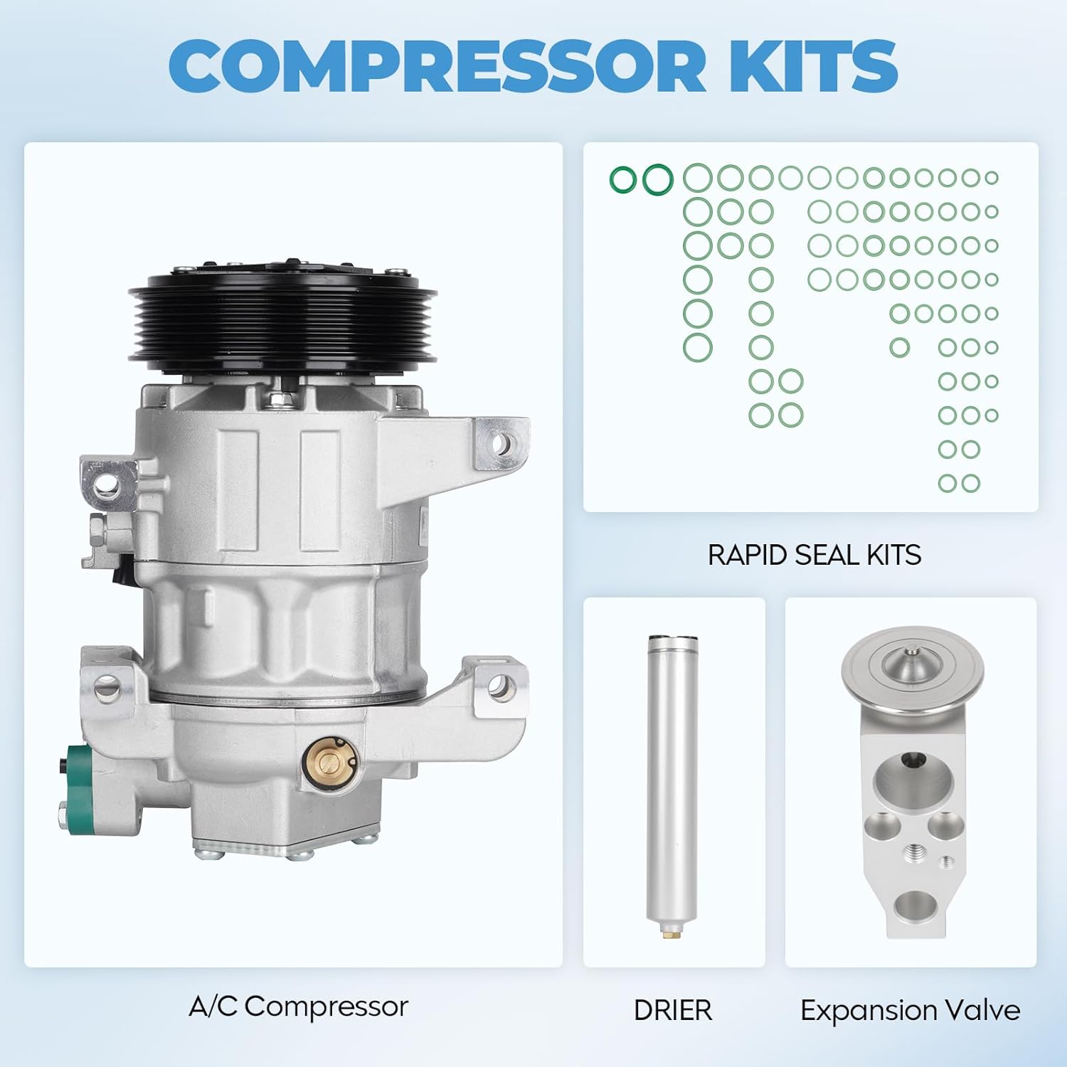 NEW Air Conditioning A/C Compressor Component Kit complete For Nissan Altima 2.5L 2013-2018, Without SL and SV, CO 29074C, KT 5236