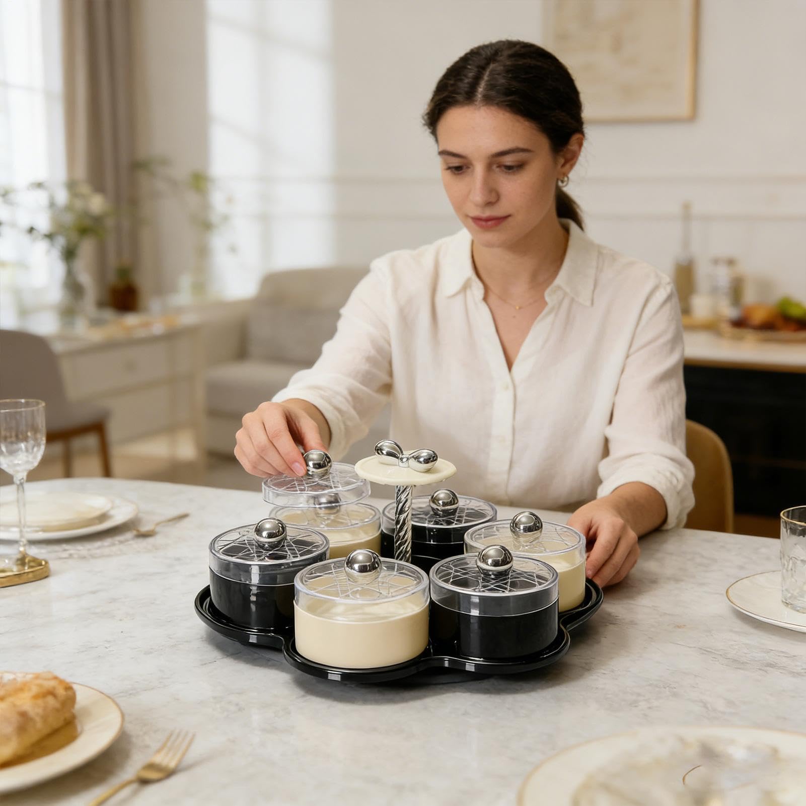 Plateau de service compartimenté avec couvercle Plateau Tournant pour | Plateau à Légumes avec Couvercle Pour adultes, restauration, réceptions, service de