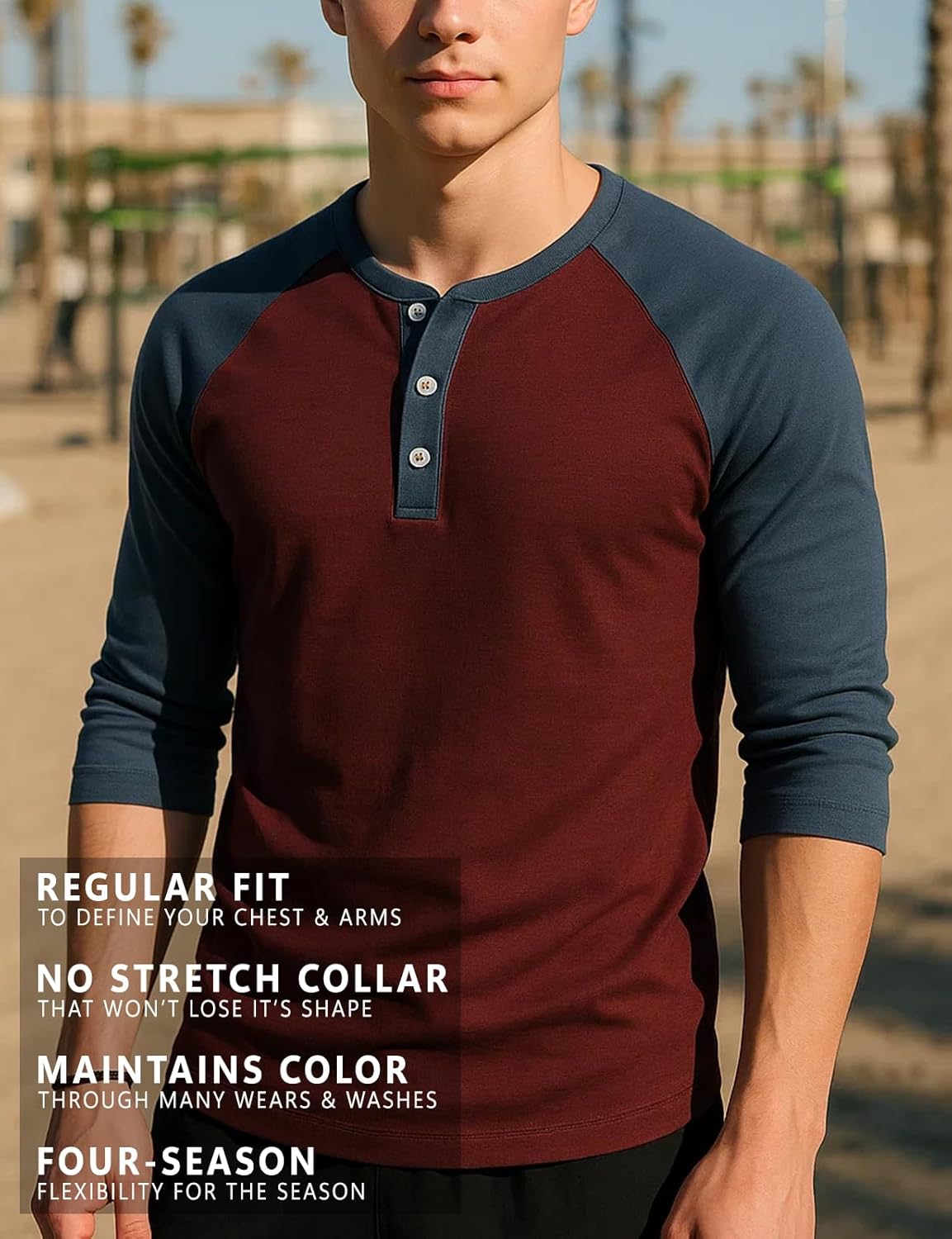 H2H Mens Casual Slim Fit T-Shirts Henley Shirts Raglan Long & 3/4 Sleeve Jersey Baseball T Shirts