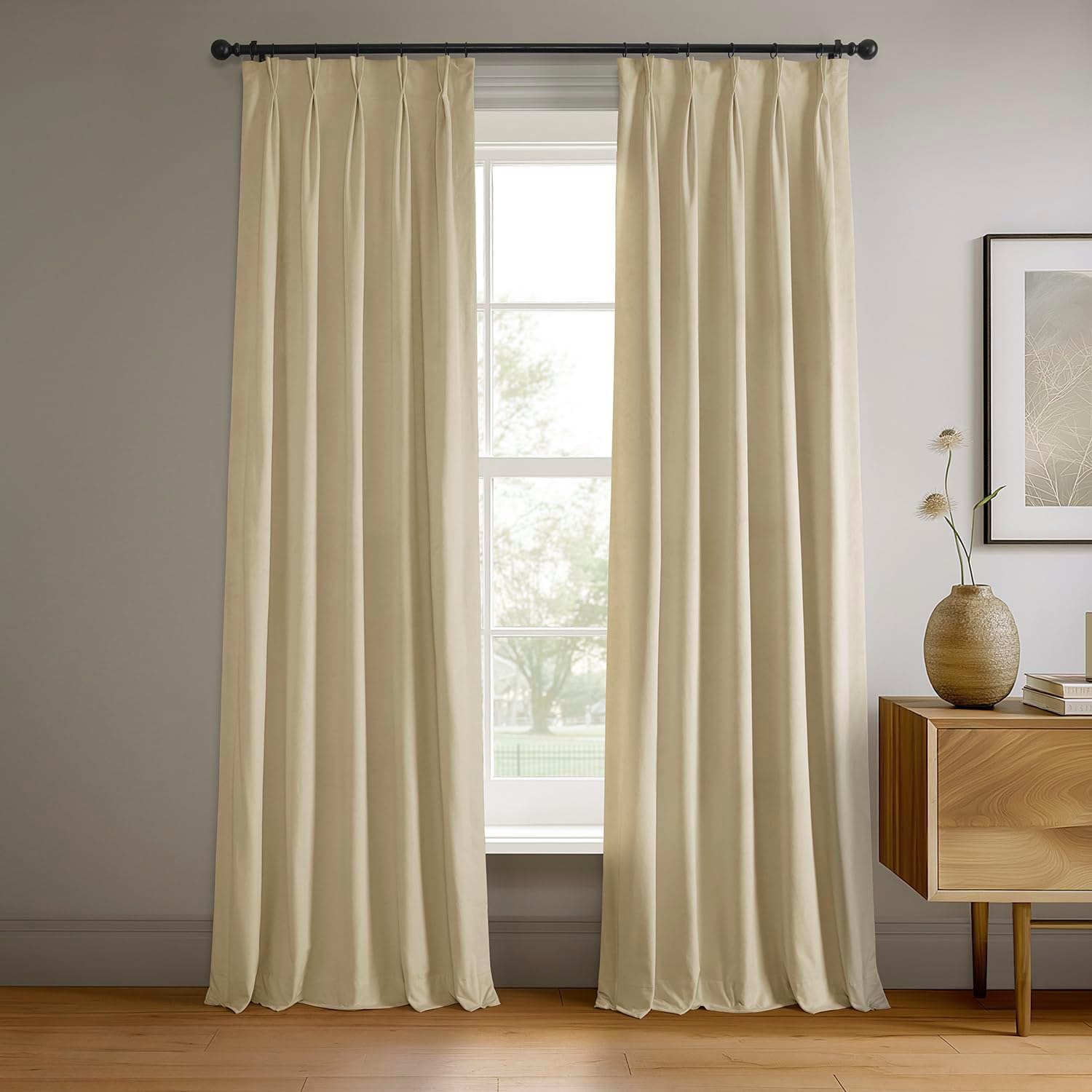 HPD Half Price Drapes Velvet Blackout Curtains/Drapes - 120 Inches Long 1 Panel Blackout Curtain Signature Pleated for Living Room & Bedroom - 25W X 120L, Neutral Ground Neutral Ground 25"W x 120"L (Pack of 1)