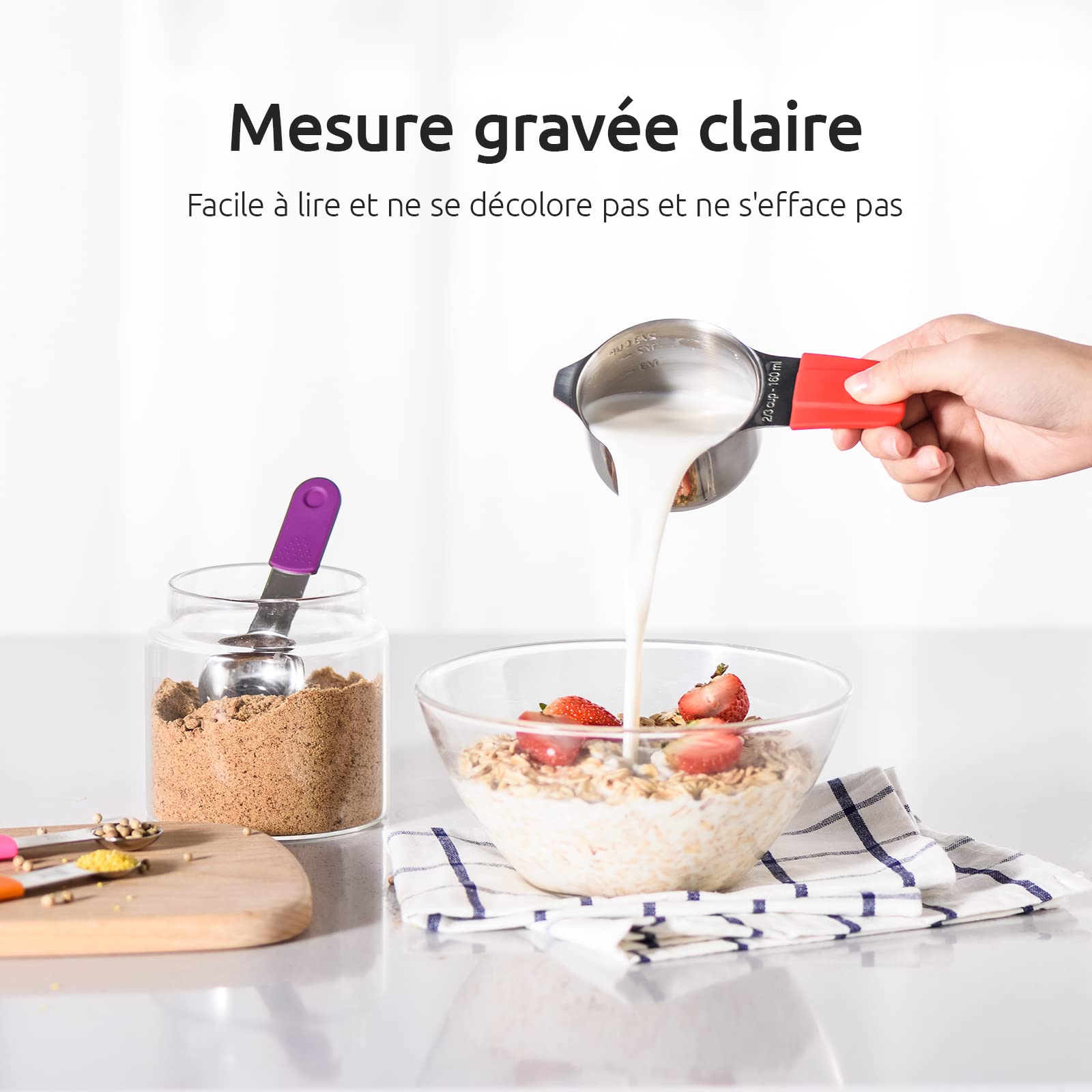 U-Taste Lot de 13 Tasses et Cuillères à Mesurer Magnétiques, Couleur | Ustensiles de mesure en métal pour la cuisine et la pâtisserie (ingrédients secs et liquides)