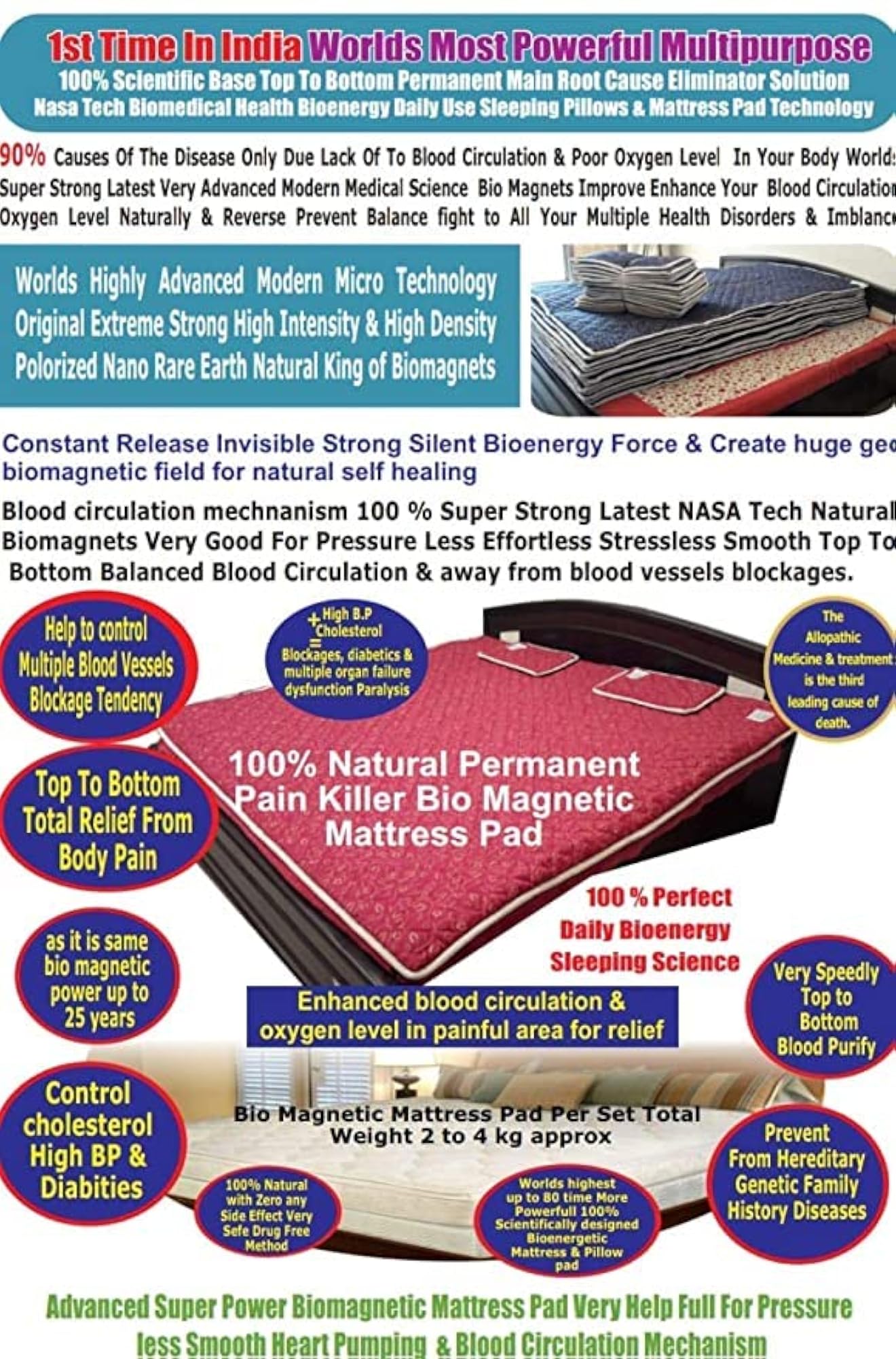 Bio Energy Magnetic Field Sleeping Therapy Mattress Protector with 1 Pillow Pad