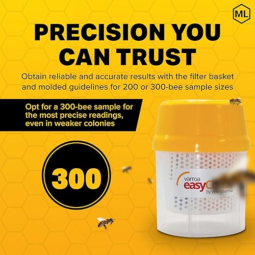 Miniatura 2 de Mann Lake Varroa EasyCheck, monitoreo de precisión para una salud óptima de la colmena, para lavado con alcohol y métodos de monitoreo de ácaros de