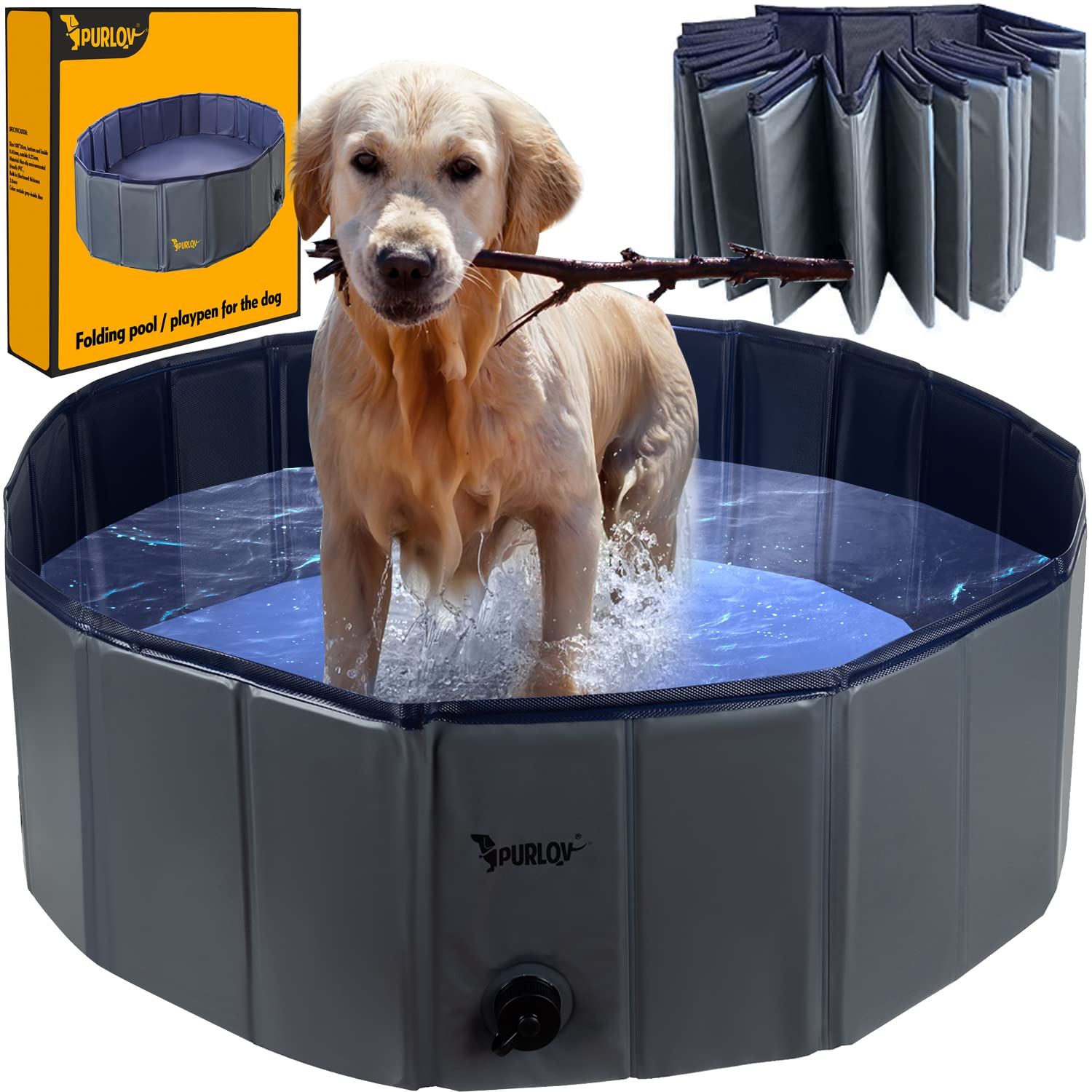 Grande piscine pliable pour chien - 100 x 30 cm - Piscine de jardin antidérapante avec valve de vidange - Capacité de 230 l - Idéale pour 1 à 2 chiens