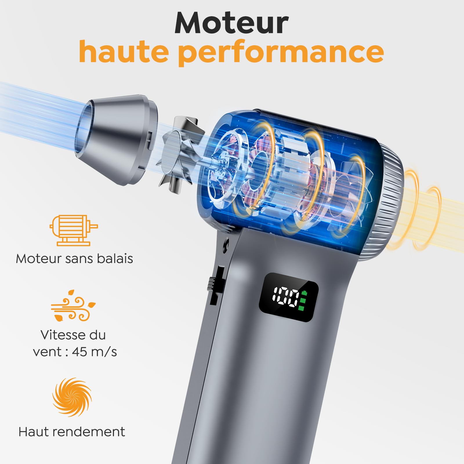 Souffleur Air Comprimé 230000 TR/Min, Soufflette Électrique avec Batterie 10500 mAh et Lampe LED, Mini Souffleur Puissant avec 100 Niveaux de réglage, idéal pour Nettoyer PC, Clavier, Voiture
