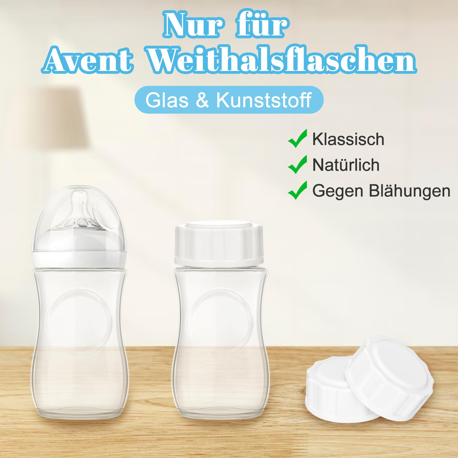 6 chiusure per bottiglie di vetro Philips Avent, coperchio anti-colica con anello di tenuta, chiusura per bottiglie, accessori per viaggi e conservazione (5 cm, bianco)