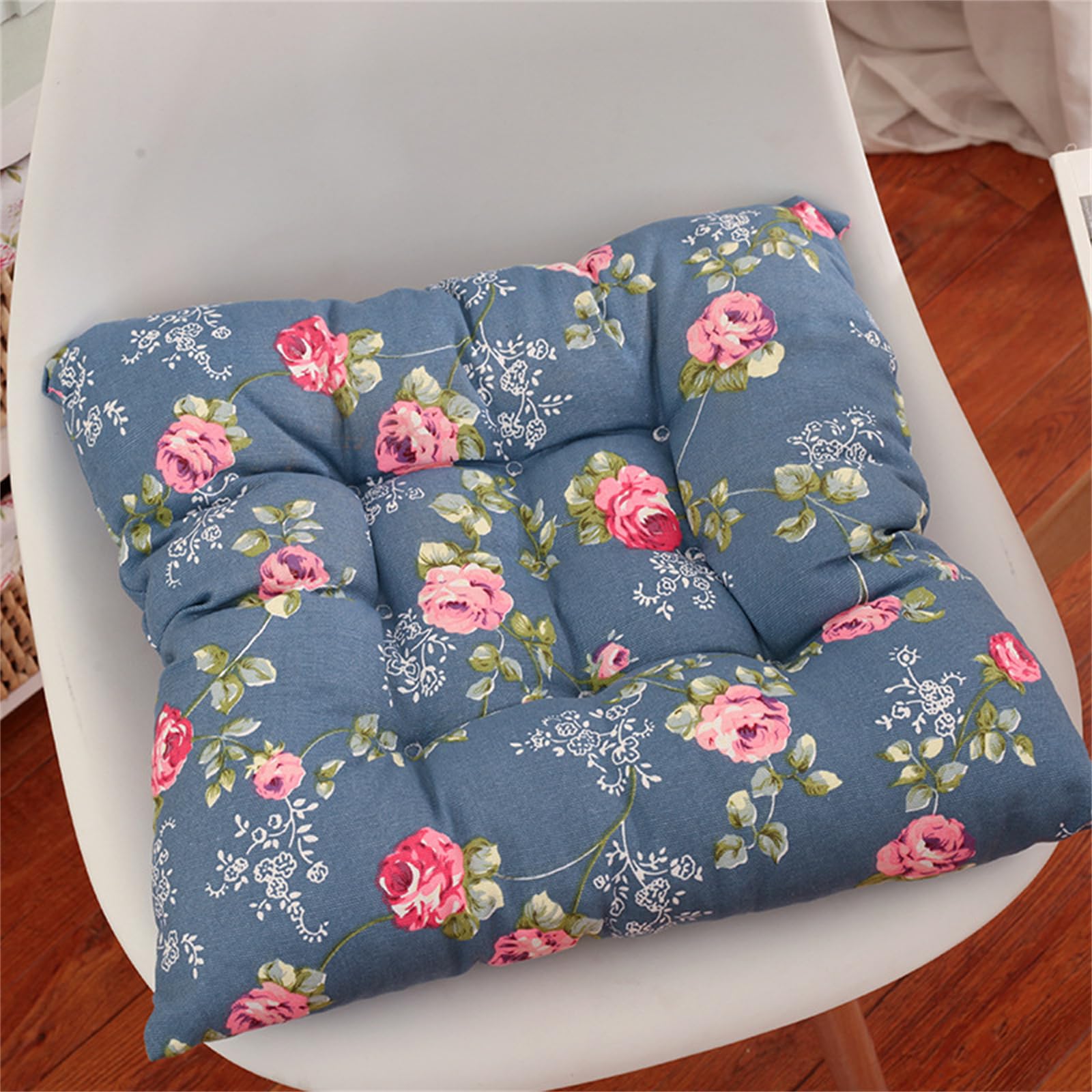 Hixingo Cojin para Silla de Salon, Cojines para Sillas de Comedor Cojin para Silla Nordica Antideslizante Suave Cojines de Asiento for Home Kitchen Garden Oficina Gaming (45x45CM,Rosa Azul Flor)