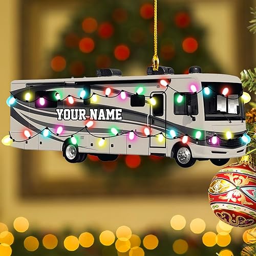 Miniatura 2 de Remolque de viaje personalizado, adorno en forma de mochilero, estampado plano de plástico de mica de dos caras, nombre personalizado, árbol de