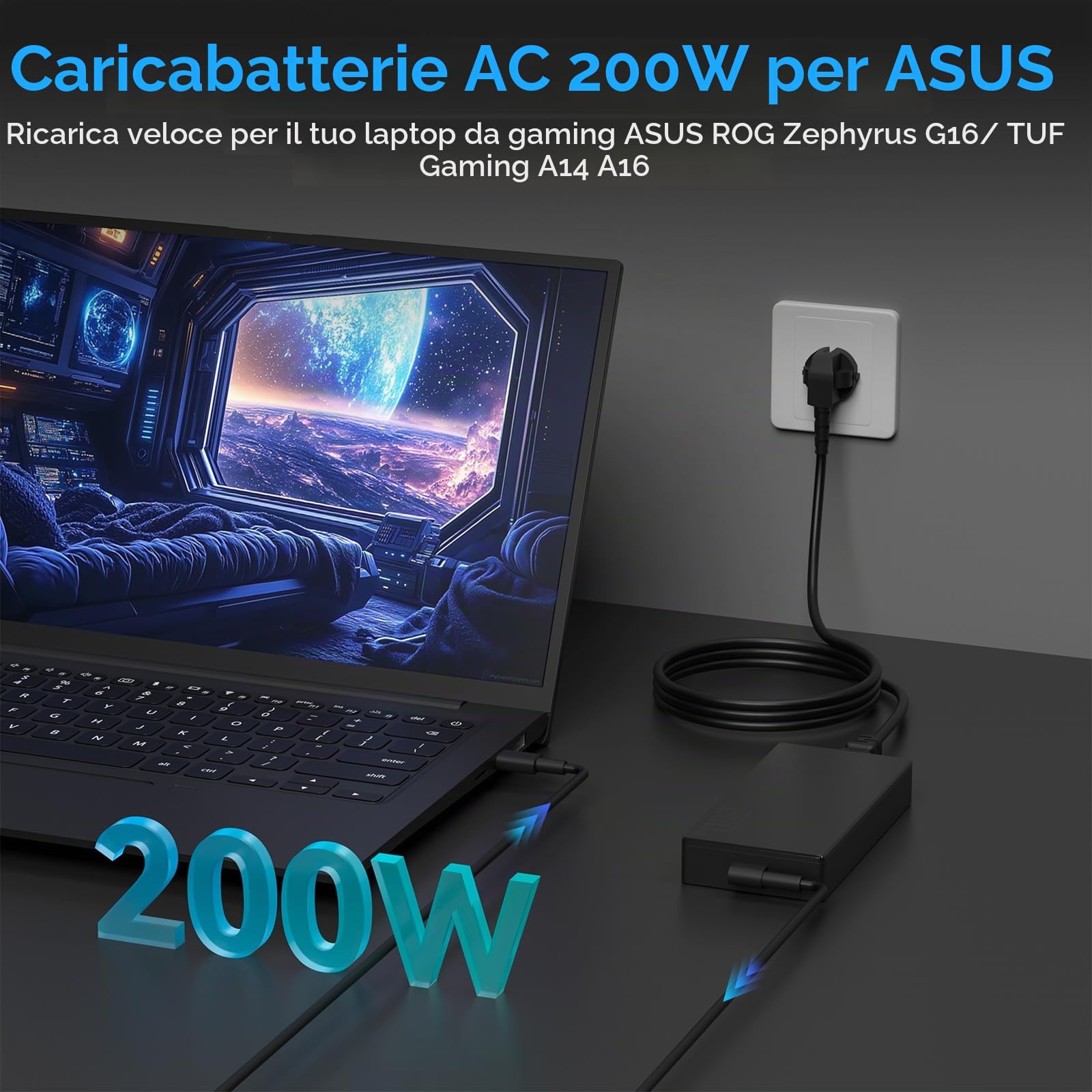 Alimentatore 200W Caricatore per ASUS Rog Zephyrus G16 GA605 GU605MY GU605MI GU605MV ProArt P16 PX13 H7606WI H7606WV HN7306HN Gaming Laptop ADP-200JB K