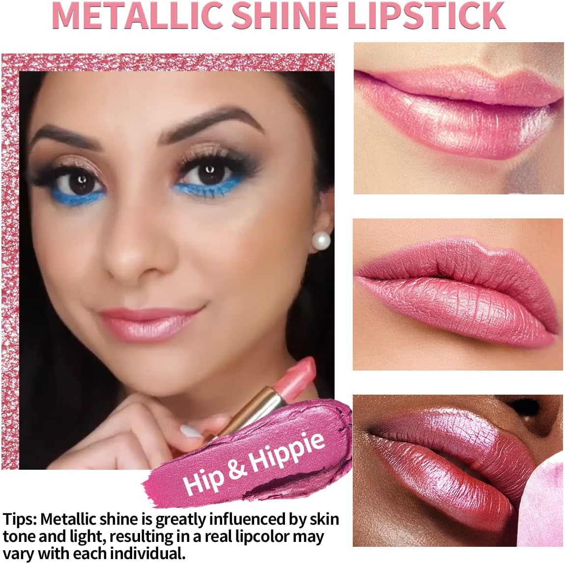 OULAC Metallic Shine Glitter Lipstick, Pink High Impact Lipcolor, Lightweight Soft and Ultra Hydrating, Long Lasting - Image 3