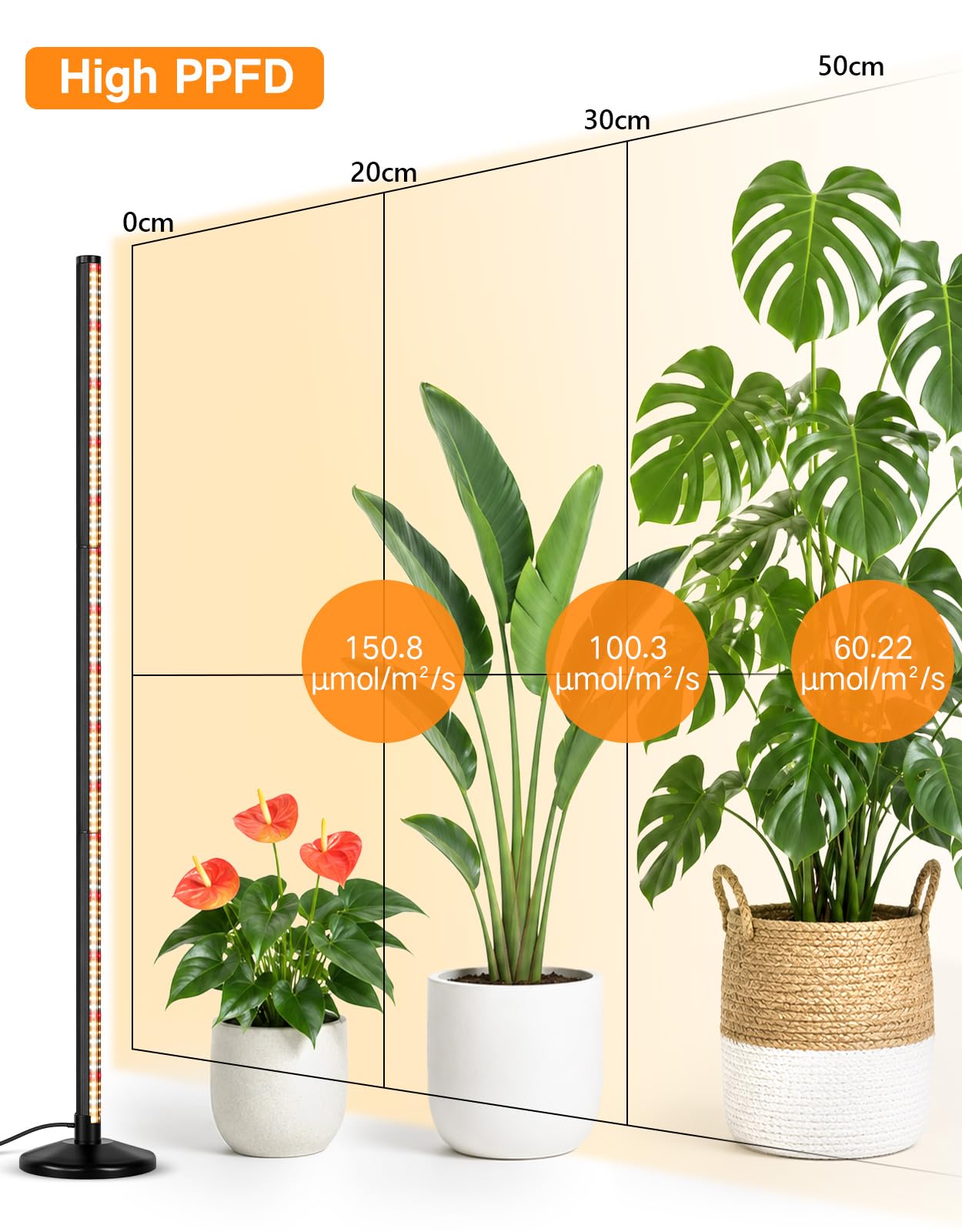 OUTON LED Pflanzenlampe Vollspektrum für Zimmerpflanzen, 210 LEDs, Schwarz | Wachstumslampe mit Timer 4/8/12H, 10 Dimmstufen, Höhenverstellbar 38-110 cm, Vertikale Pflanzenleuchte für große Pflanzen