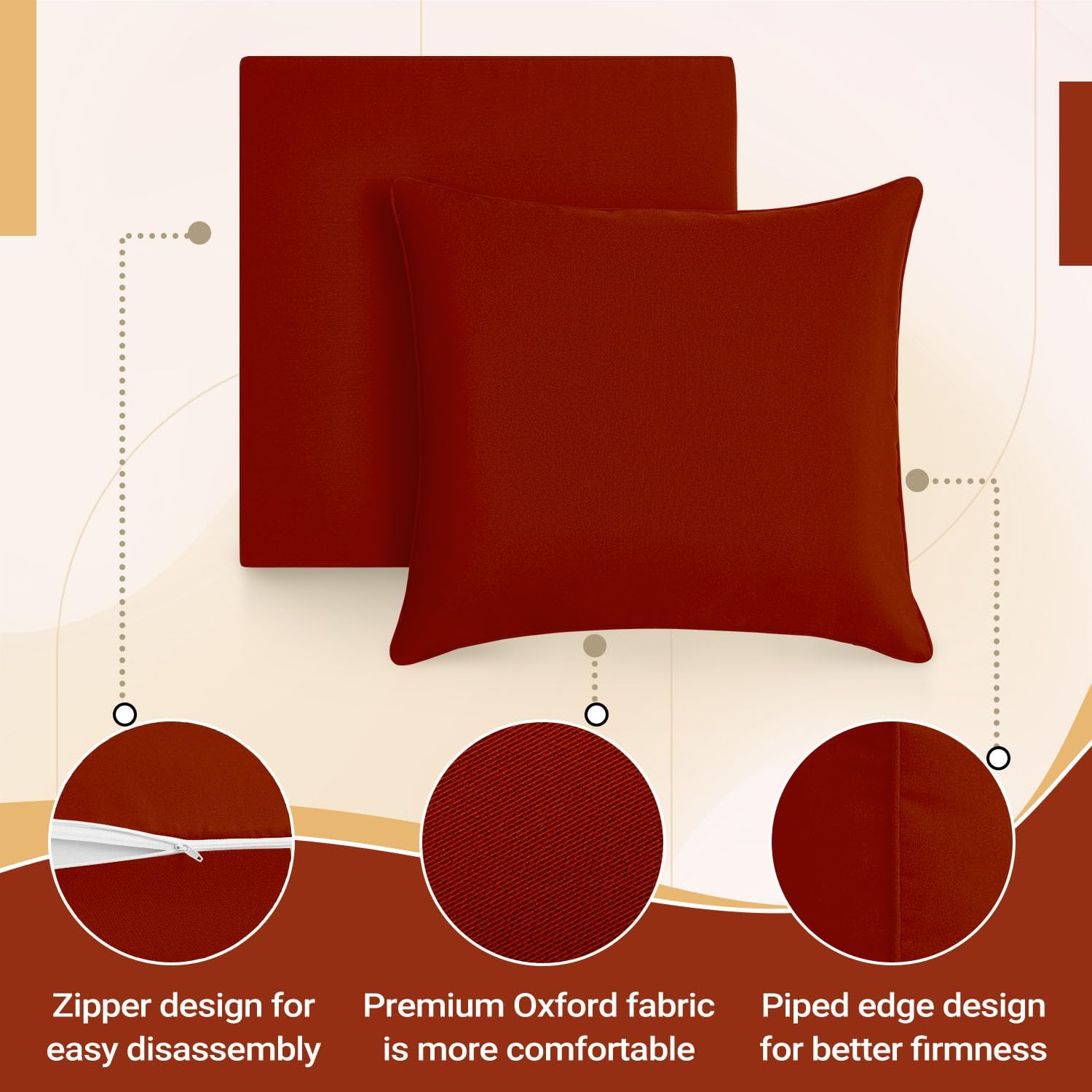 Cozyide Outdoor Deep Seat Patio Cushions Set, Waterproof Outdoor Chair Cushions Set, Memory Foam Patio Furniture Cushions 24" x 24", Includes Seat Cushion & Back Pillow, Brick Red