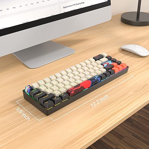 Miniatura 5 de Fogruaden Teclado mecánico con cable RGB al 60%, teclado para juegos de 68 teclas, 60% con interruptor rojo, teclado mecánico pequeño y compacto