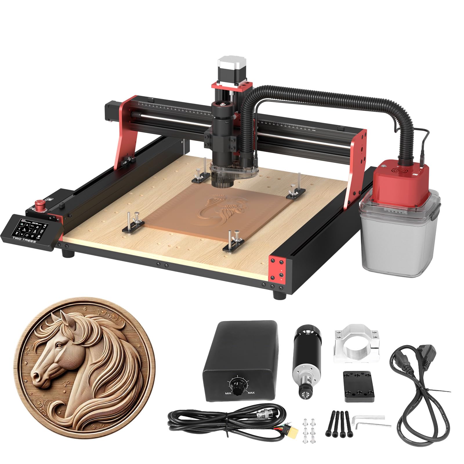 Twotrees TTC450 Pro CNC Fresatrice con motore a mandrino CNC da 500 W, aspirazione della polvere M1, fresatrice per metallo, macchina per incisione laser reversibile, macchina per incisione di legno