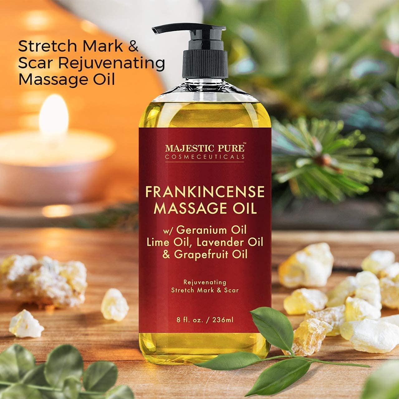 Majestic Pure Sore Muscle Massage Oil and Frankincense Massage Oil Bundle – 8 fl oz Each