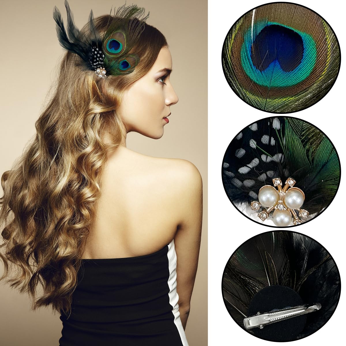 Rhinestone Peacock Feather Headpiece,Vintage Festival Prom Hair Accessories,Carnival Costume Accessory for 20s Flapper Headpiece for Women and Girls - Image 3