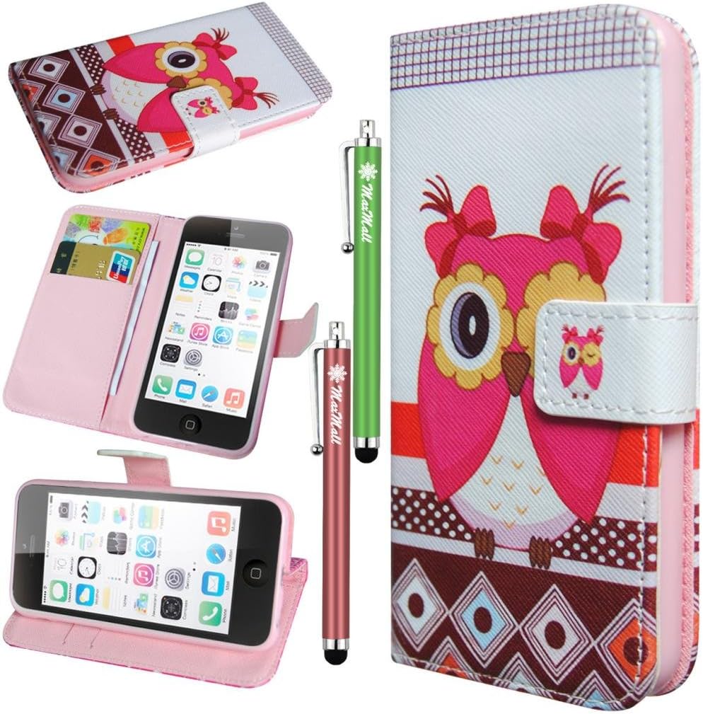 MaxMall Owl Pattern Stand PU Leather Wallet Case & Cover Slim Fit for Apple iphone 5C, With Credit Cards Slots/Money Holder #19