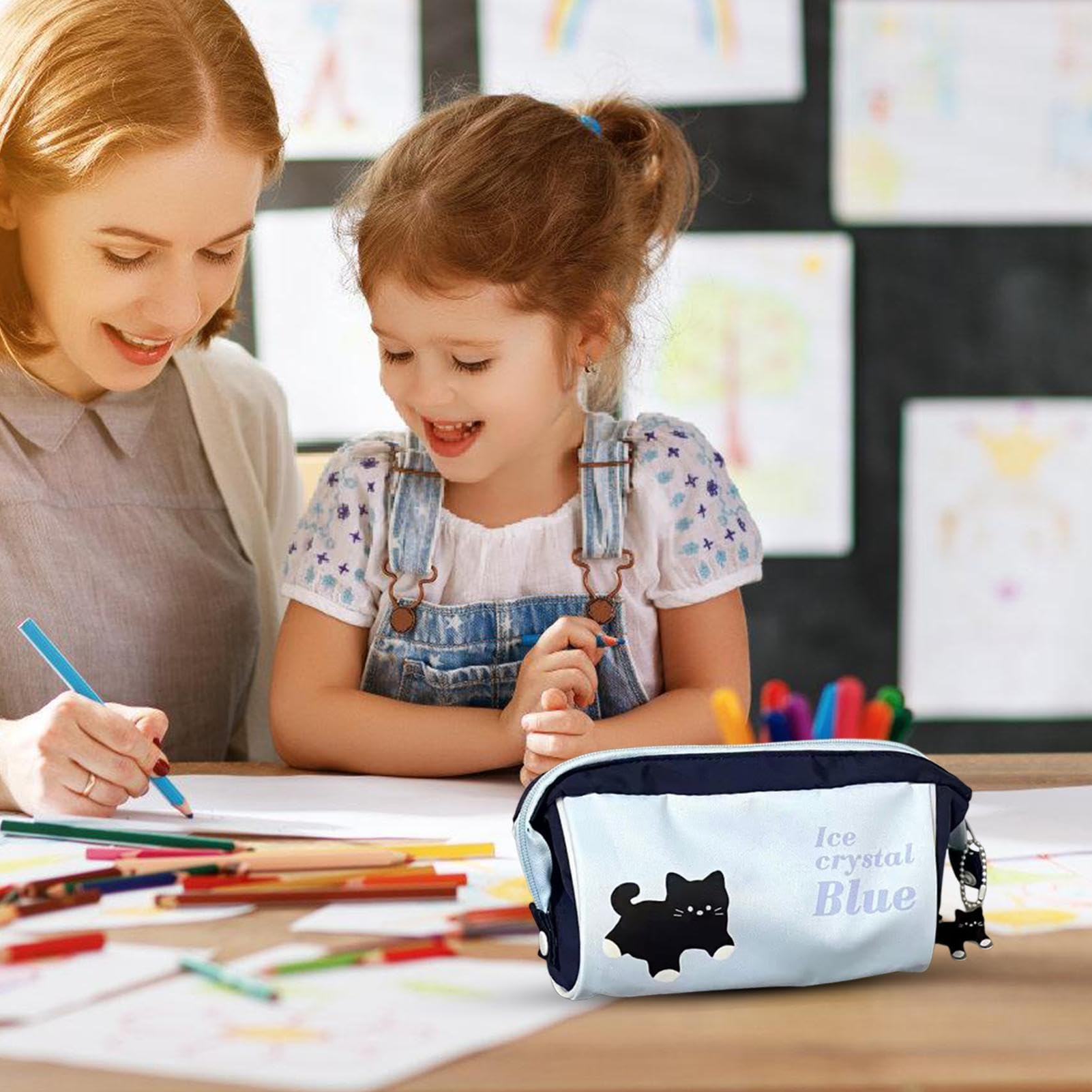Estuche para lápices con diseño de gato negro, estuche para estudiantes, gato negro, bonito estuche para lápices, bolsa de papelería para y niñas, escuela secundaria, escuela primaria, cremallera