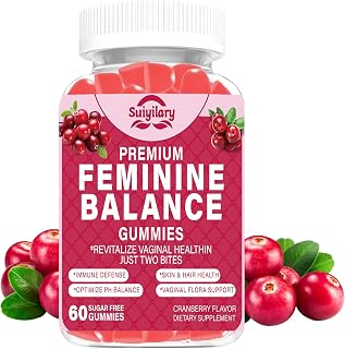 Feminine Balance Gummies for Women - Probiotics Vaginal Health & Women's pH Balance Gummy Supplement with Cranberry Pineapple Powder, Sugar Free Vegan, Cranberry Flavor, 60 Count