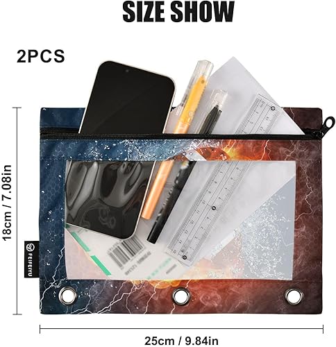Miniatura 3 de Estuche para lápices de agua de fuego de fútbol para carpeta de 3 anillas, bolsas impermeables para lápices con ventana transparente, suministros de