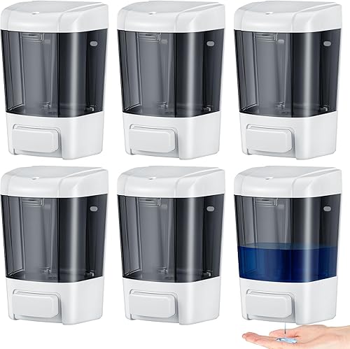 Miniatura 9 de Hushee Dispensador de jabón de plástico montado en la pared, dispensador de jabón manual comercial, dispensador de jabón manual para lavado de