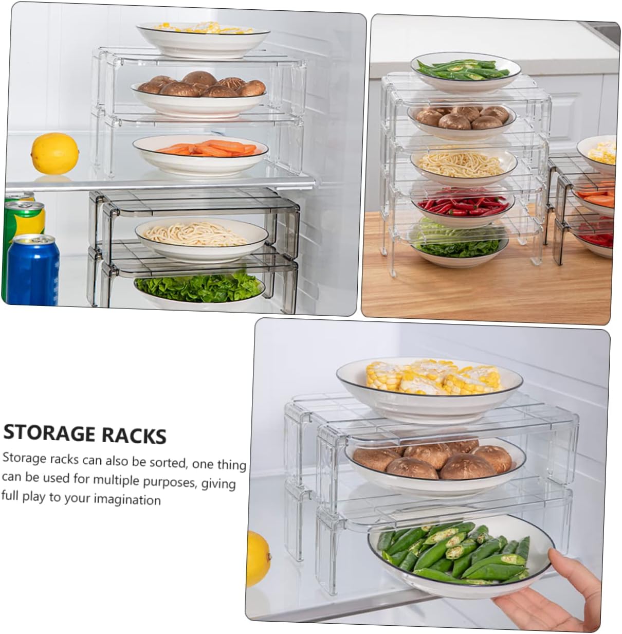 2pcs Stackable Storage Shelf for Refrigerator Organizer Rack for Fruits Condiments and Supplies Space-saving Storage for Tidy Kitchen and Easy Access