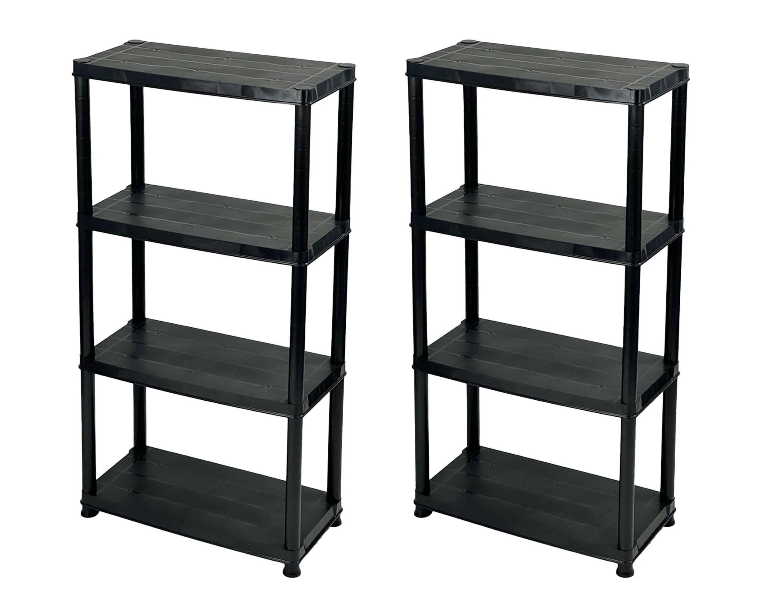 Addis 4 Tier Plastic Storage Shelving Units Twin Pack – Durable Freestanding Organiser for Garage, Shed, Utility Room, or Home – Space-Saving Easy Assembly Plastic Black