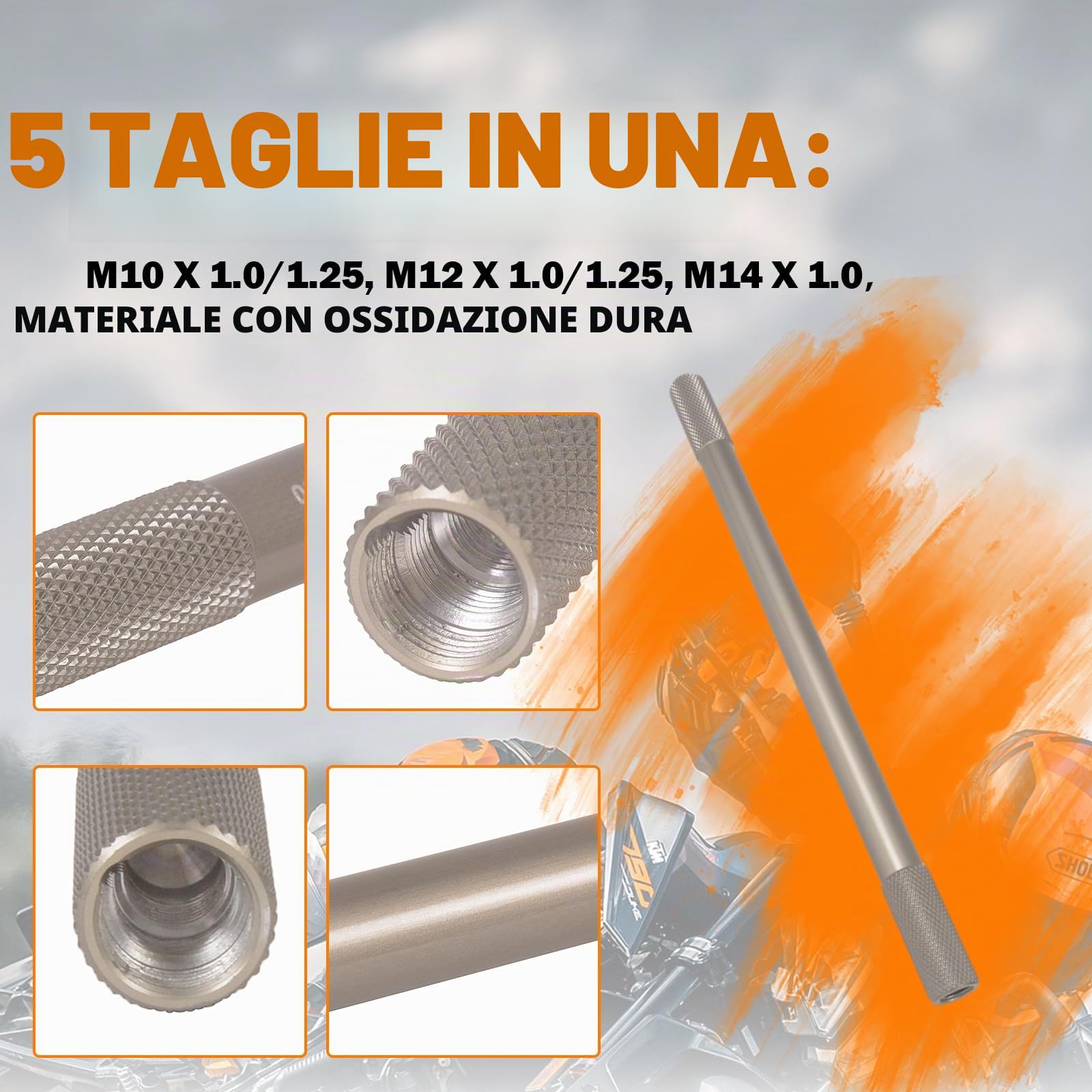 Oldbones Attrezzo per lo spurgo dell'asta dell'ammortizzatore della forcella 5 misure in una, Accessori per la manutenzione della forcella della moto per M10 x 1.0/1.25, M12 x 1.0/1.25, M14 x 1.0