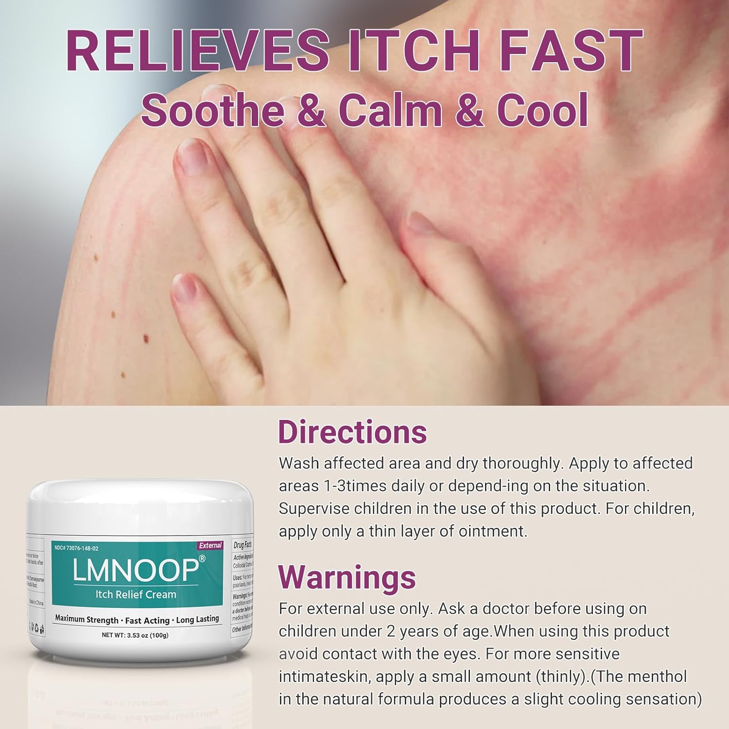 Anti Itch Cream, Extra Strength Itch Relief for Rash, Eczema, Poison Ivy, Psoriasis, Dermatitis, Seasonal Changes, Long Lasting Relief for Dry Itchy Skin, 3.53 OZ - Image 7