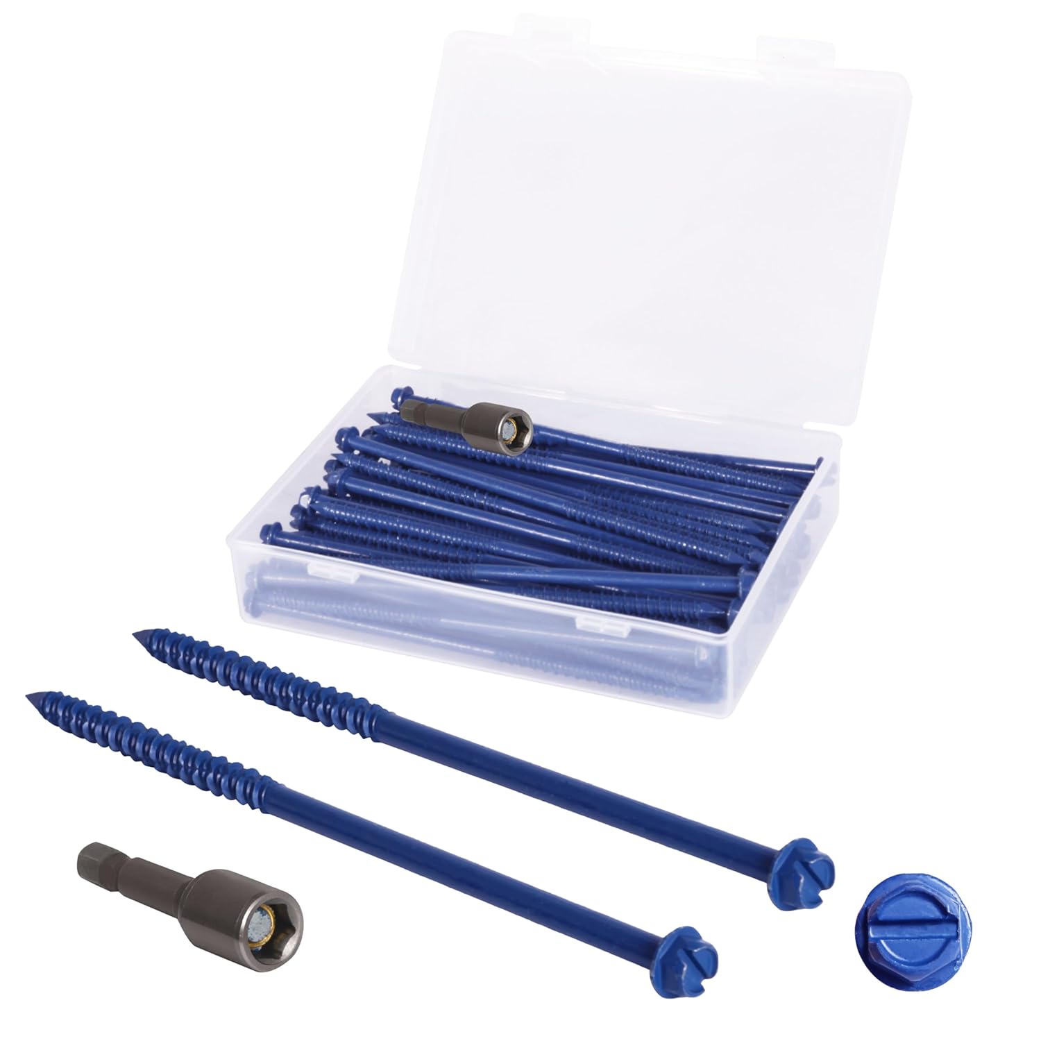 50-Pack 1/4" * 6" Hex Head Concrete Screw Anchor, Concrete Screws, Slotted Concrete Screws, Blue Flat Head Screws, for Anchoring to Masonry, Block or Brick