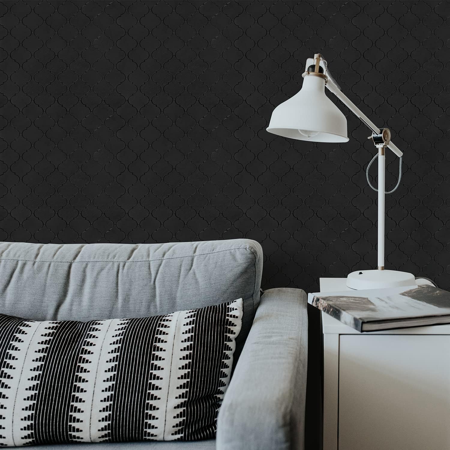 STICKGOO Arabesque Peel and Stick Backsplash Tile, Stick on Backsplash for Kitchen and Bathroom, Black Metal and Composite Mosaic Tiles (10 Sheets)
