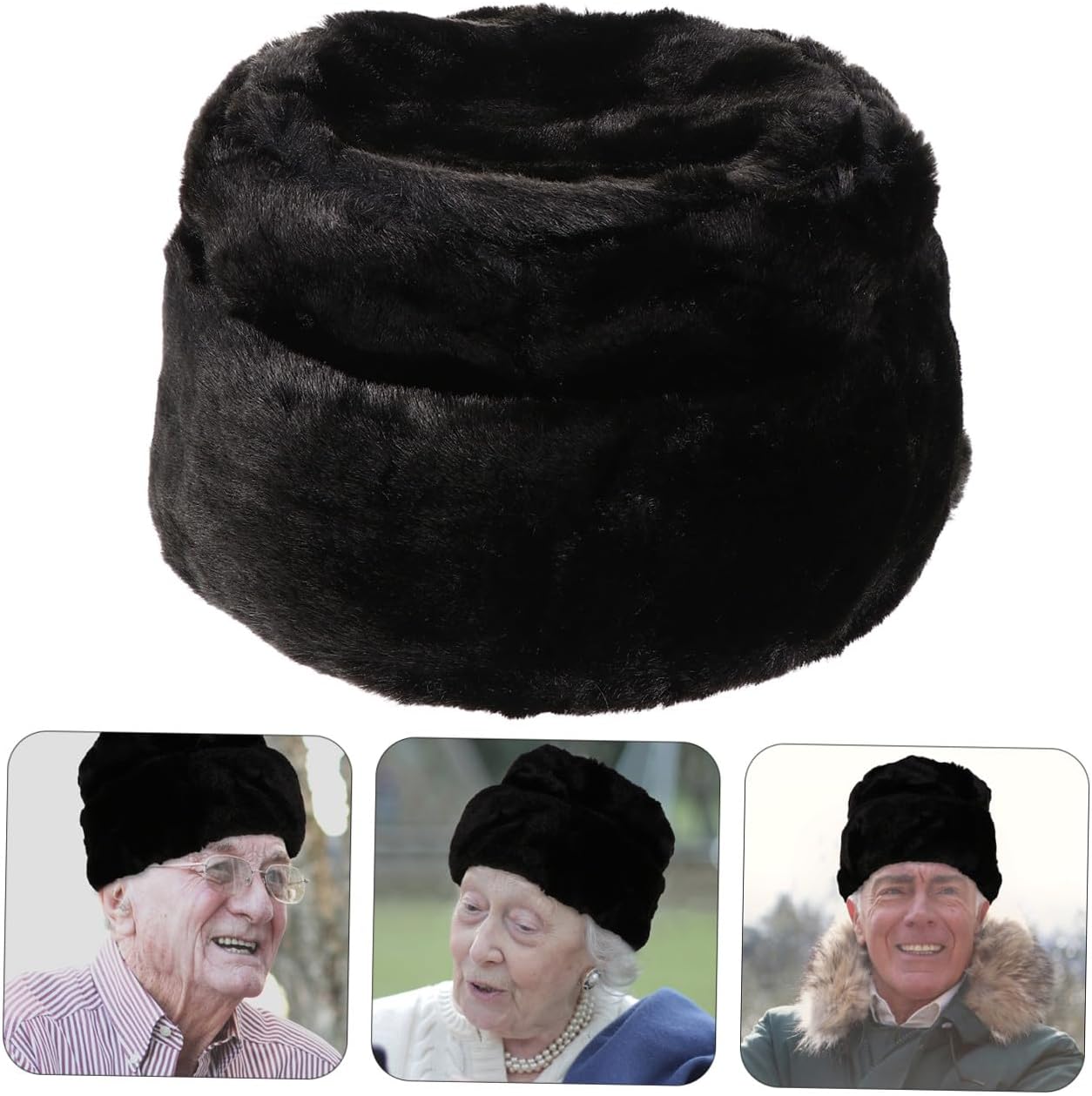 LIOOBO Warm Faux Fur Hat for Elderly Men and Women Fashionable Winter Headwear for Outdoor Activities Skiing and Daily Use Durable Skin Friendly Easy to Clean Black