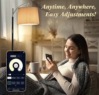 Etto Modern Dimmable Floor Lamp with Fabric & Pleated Shades, Remote & Touch Control, Adjustable Brightness & Color Temperatures, Tall Standing Lamp for Living Room Bedroom Office (Black Nicke)
