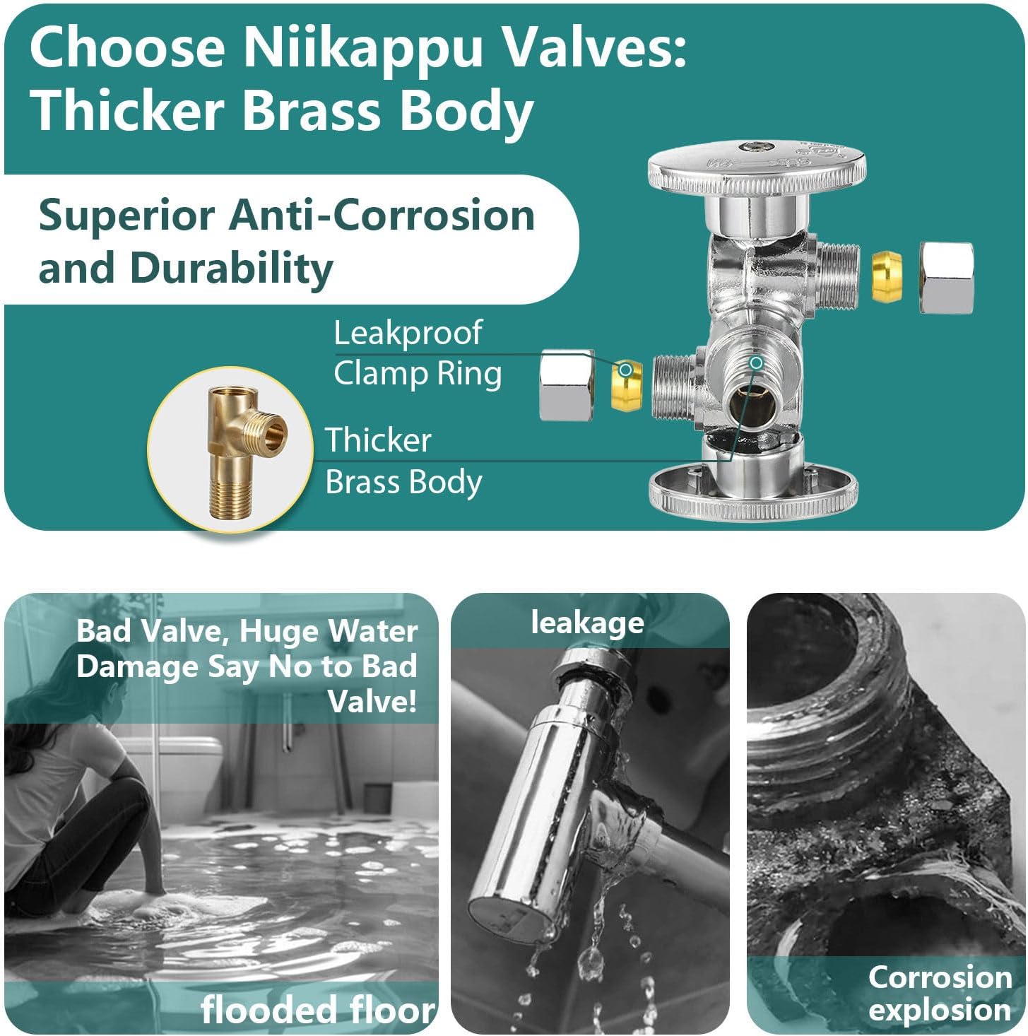 1/2" Pex Crimp x 3/8" OD x 3/8" OD Dual Outlet Compression Stop Valve, 100 Pack 1/4 Turn Angle Valve with 2 Shut Off Valves/Handles, Water Supply Valve for Toilet Bidet, Sink, Water Filter