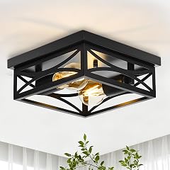 Ceiling Light Farmhouse Flush Mount Ceiling Light 2-Light Light fixtures Ceiling Mount Modern Square Black Light Fixture Kitchen
