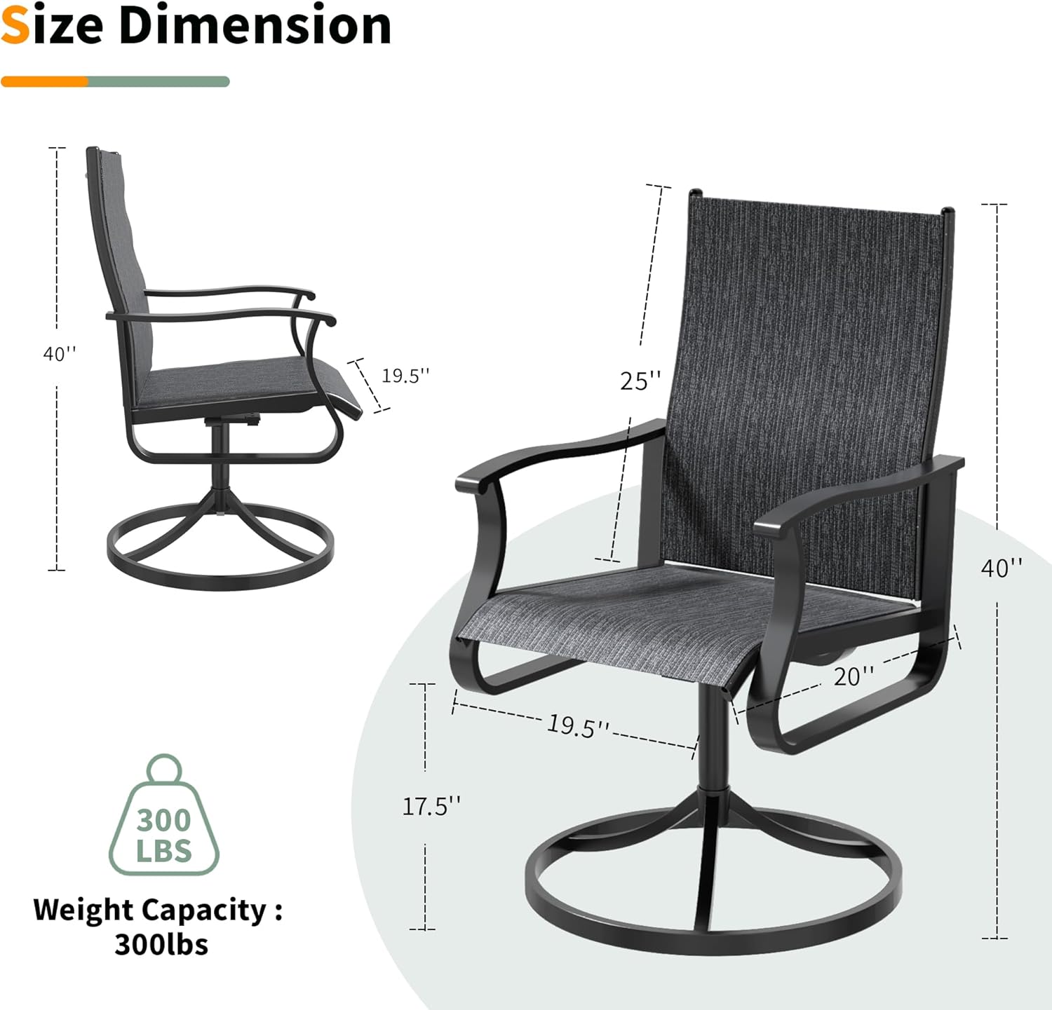 UDPATIO Swivel Patio Chairs Set of 4, Outdoor Swivel Rocker Patio Chairs with High Back, All Weather Textilene & Metal Frame for Backyard, Lawn, Porch, Pooside or Garden, Dark Grey