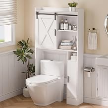 MU Over The Toilet Storage Cabinet with Side Shelves, Bathroom Storage Organizer, Space-Saving Toilet Storage Rack for Bathroom, Laundry Farmhouse