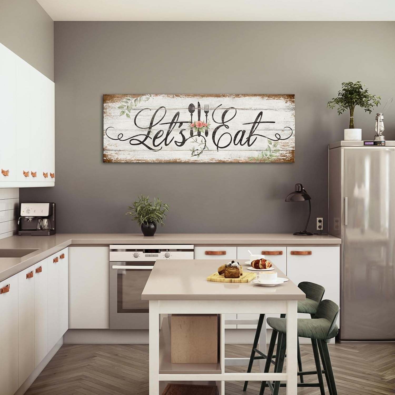 KREATIVE ARTS Let's Eat Kitchen Canvas Wall Art Print Vintage Inspirational Quotes Painting Picture Giclee Prints for Restaurant Cafe Farmhouse Decor Housewarming Gift 20x55 Inches